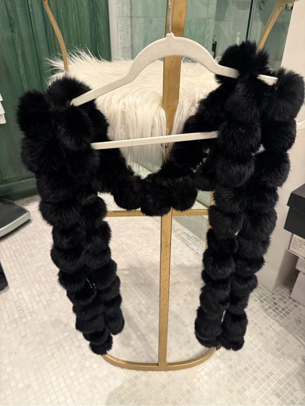 Lux Black Rabbit Fur Pom Scarf
